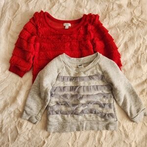 Laughing Llama & Old Navy Ruffle Sweaters, Red & Gray, Baby Girl 6-9 Months